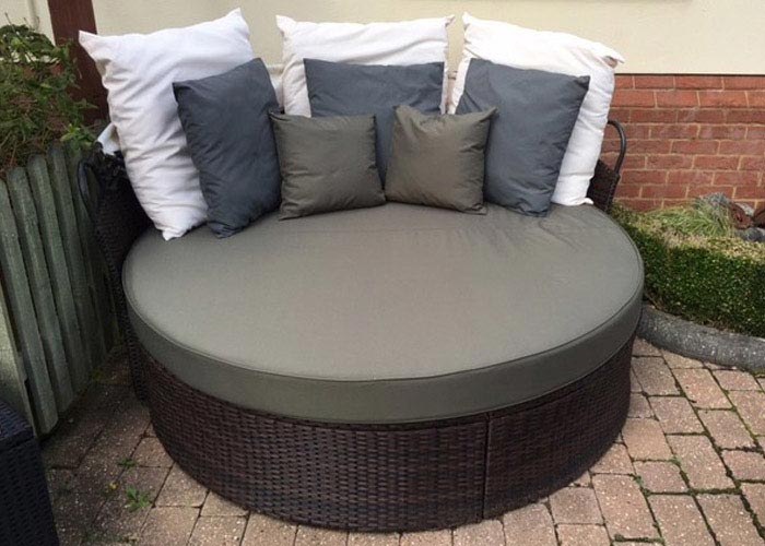 Bespoke outdoor cushions for a round rattan daybed/lounger