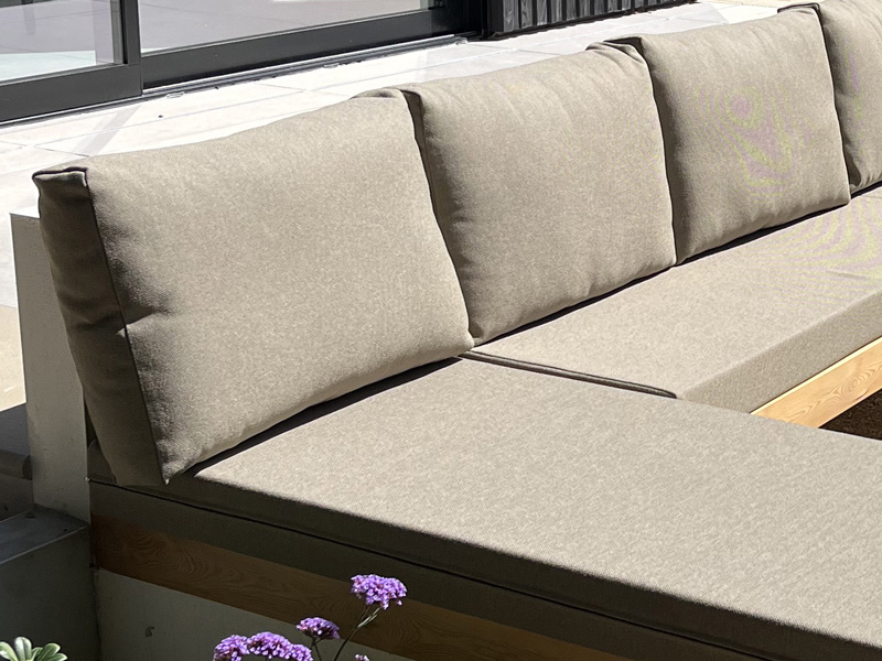 Re-covered seat cushions for a garden dining/lounge area