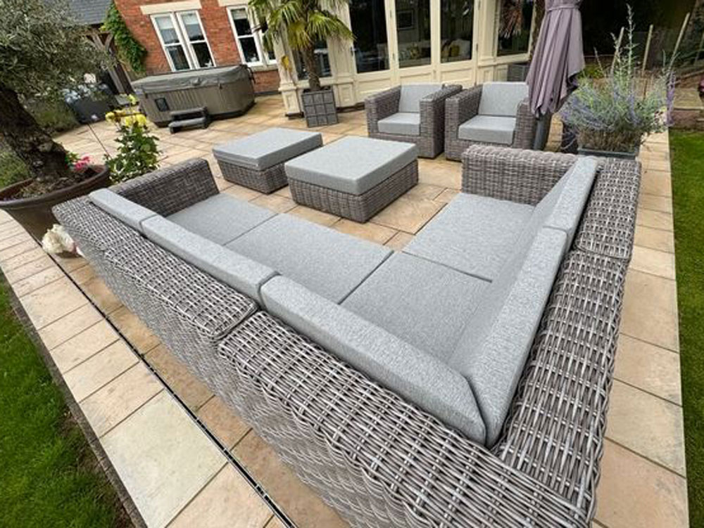 New outdoor foam cushions with contrasting outdoor scatter cushions
