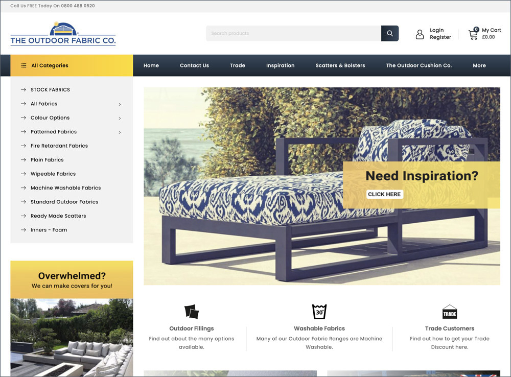 A huge range of outdoor fabrics available to order by the metre